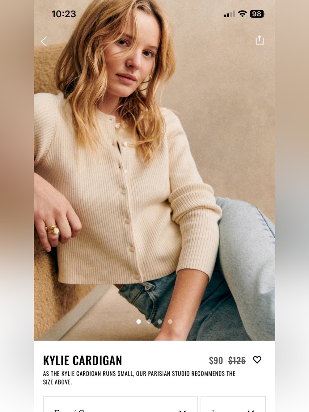 Sezane Kylie Cream Ribbed Button Cardigan